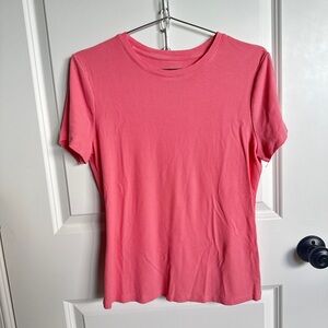 Nine West Soft Spun Crewneck Ribbed Pink T-Shirt Blouse Top